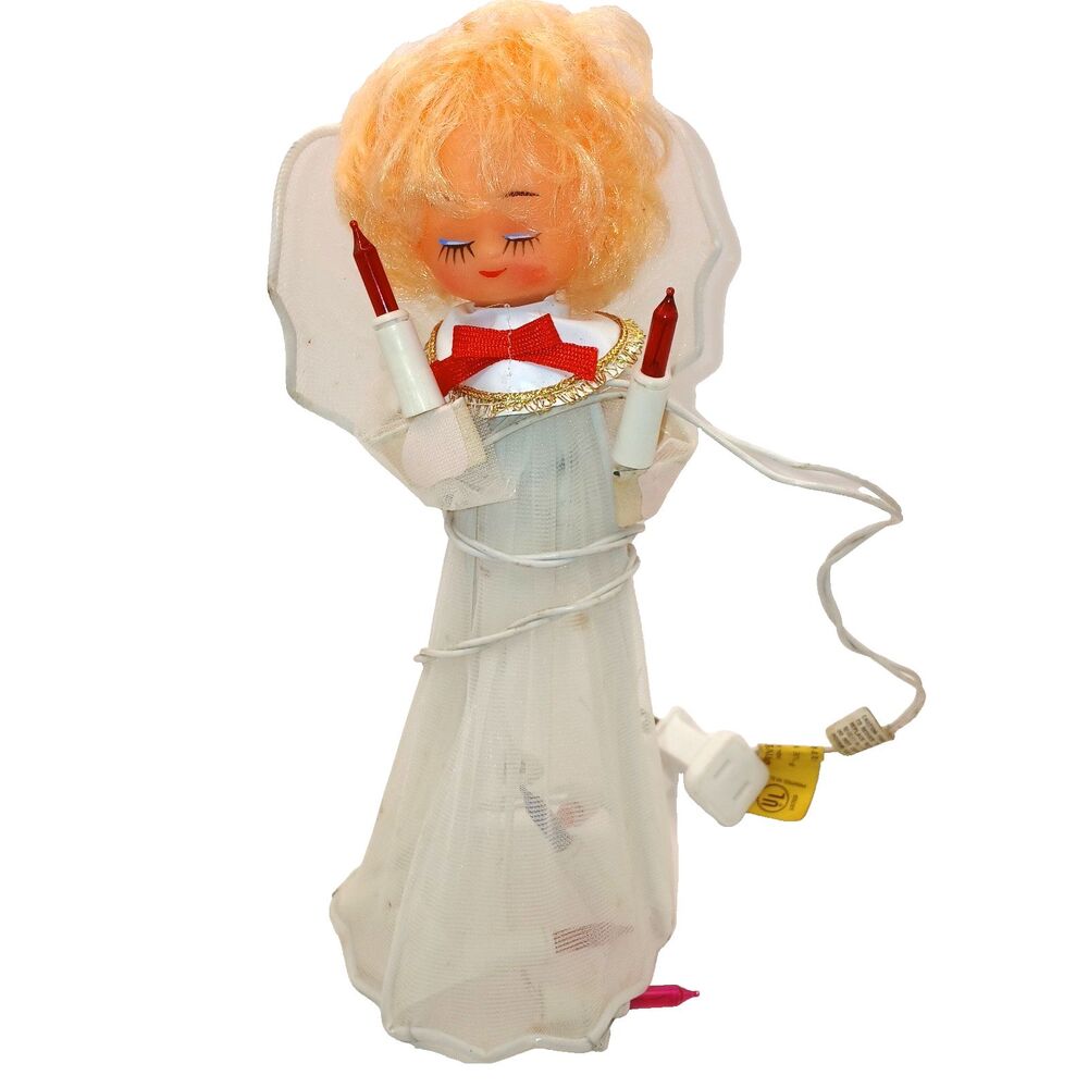 Vintage Light Up Angel Christmas Tree Topper Flashing Lights 9 in Tall